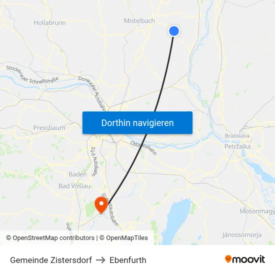 Gemeinde Zistersdorf to Ebenfurth map