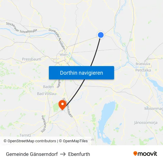 Gemeinde Gänserndorf to Ebenfurth map