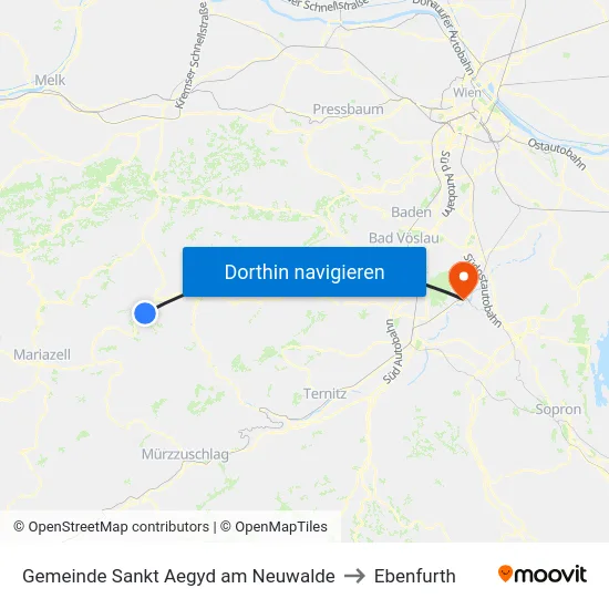 Gemeinde Sankt Aegyd am Neuwalde to Ebenfurth map