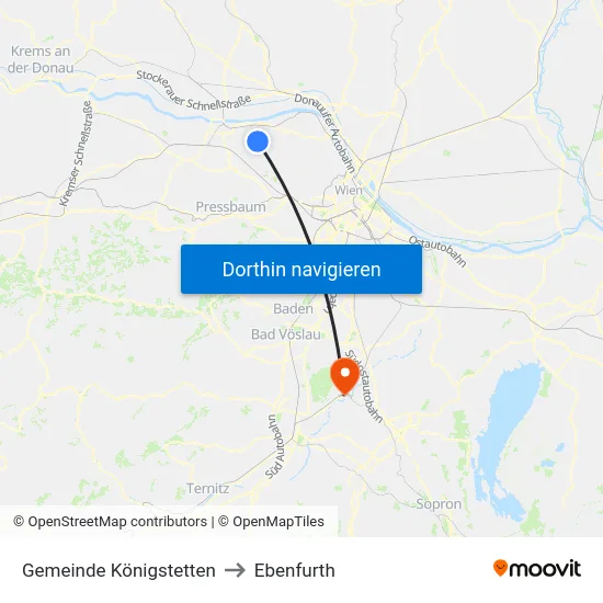 Gemeinde Königstetten to Ebenfurth map