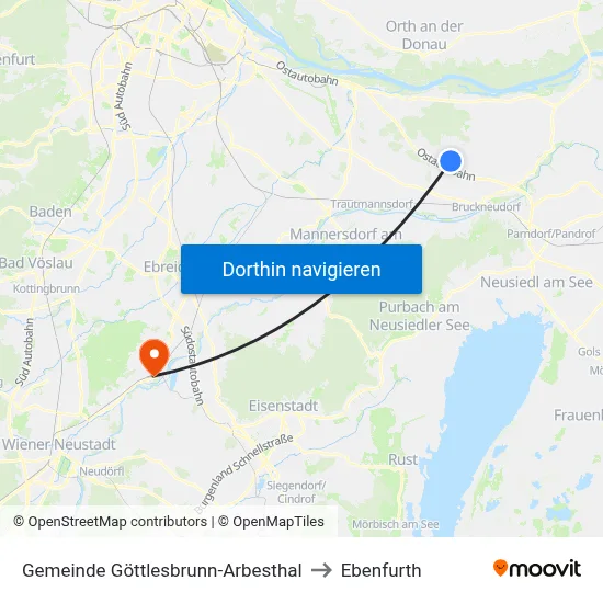 Gemeinde Göttlesbrunn-Arbesthal to Ebenfurth map