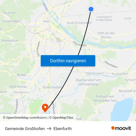 Gemeinde Großhofen to Ebenfurth map