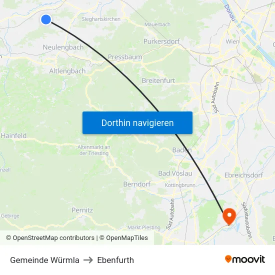 Gemeinde Würmla to Ebenfurth map