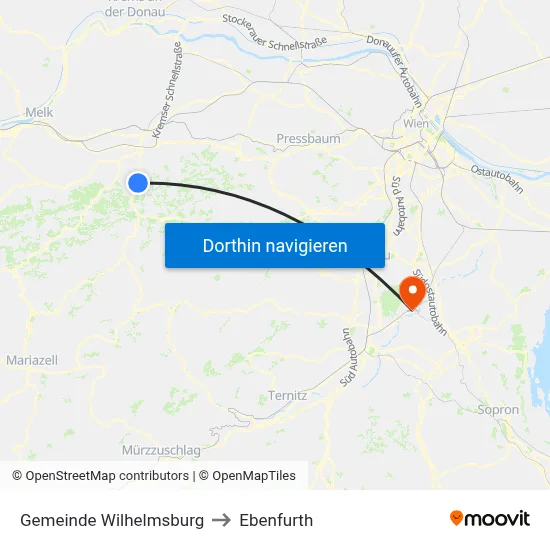 Gemeinde Wilhelmsburg to Ebenfurth map
