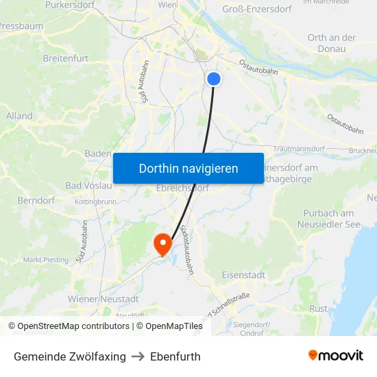 Gemeinde Zwölfaxing to Ebenfurth map