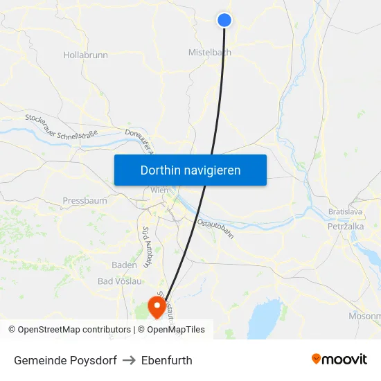 Gemeinde Poysdorf to Ebenfurth map