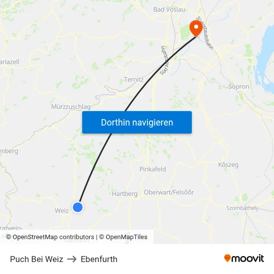 Puch Bei Weiz to Ebenfurth map