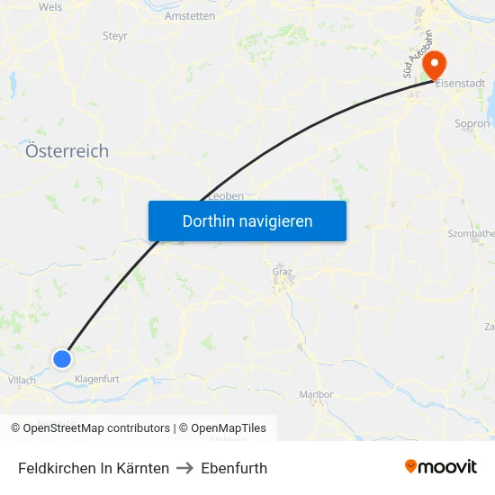 Feldkirchen In Kärnten to Ebenfurth map