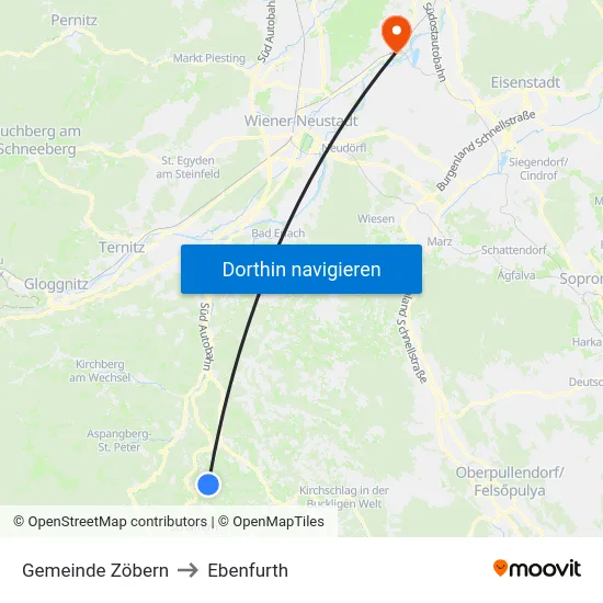 Gemeinde Zöbern to Ebenfurth map