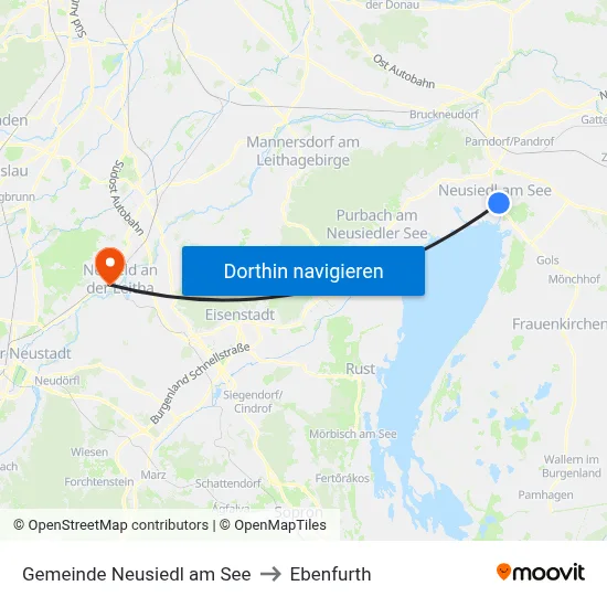Gemeinde Neusiedl am See to Ebenfurth map