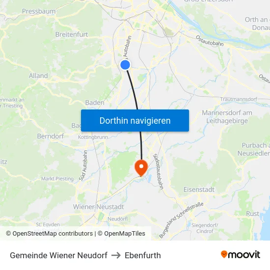 Gemeinde Wiener Neudorf to Ebenfurth map