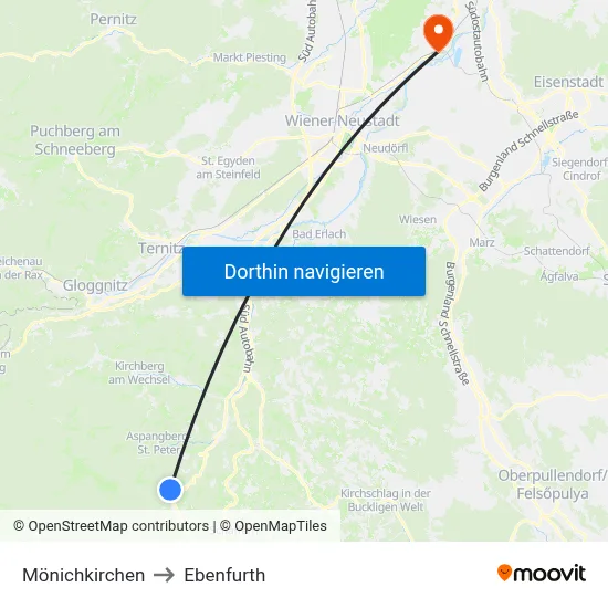 Mönichkirchen to Ebenfurth map
