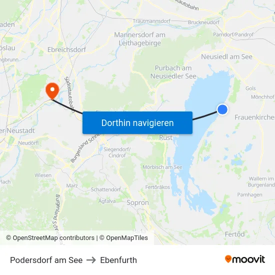 Podersdorf am See to Ebenfurth map