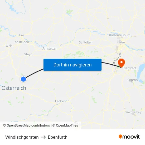 Windischgarsten to Ebenfurth map
