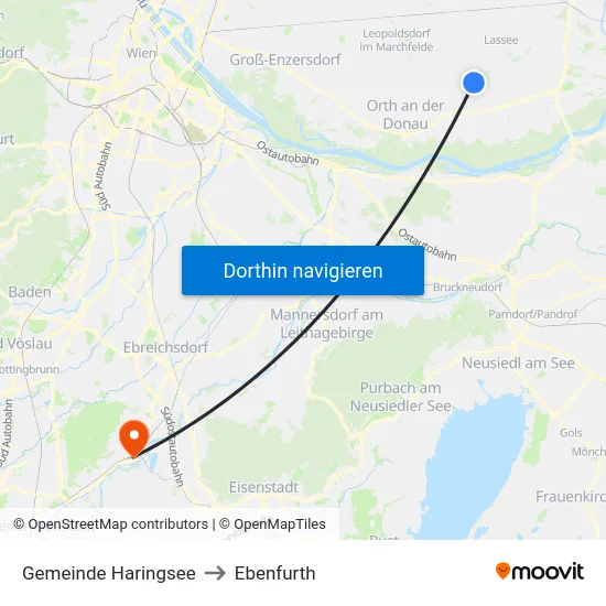 Gemeinde Haringsee to Ebenfurth map