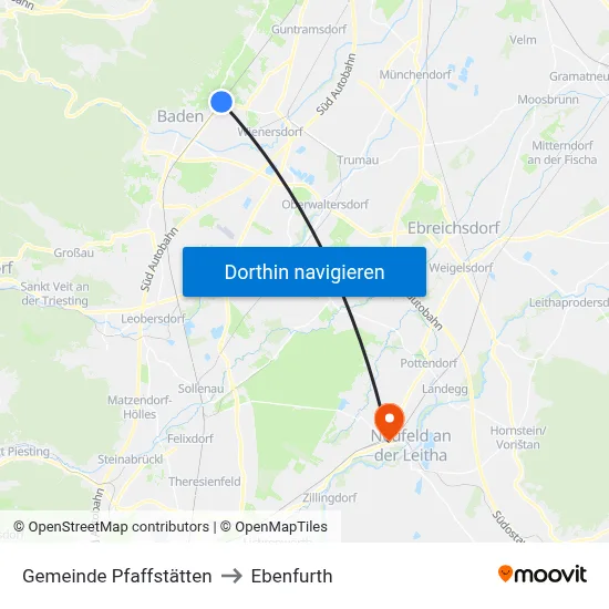 Gemeinde Pfaffstätten to Ebenfurth map