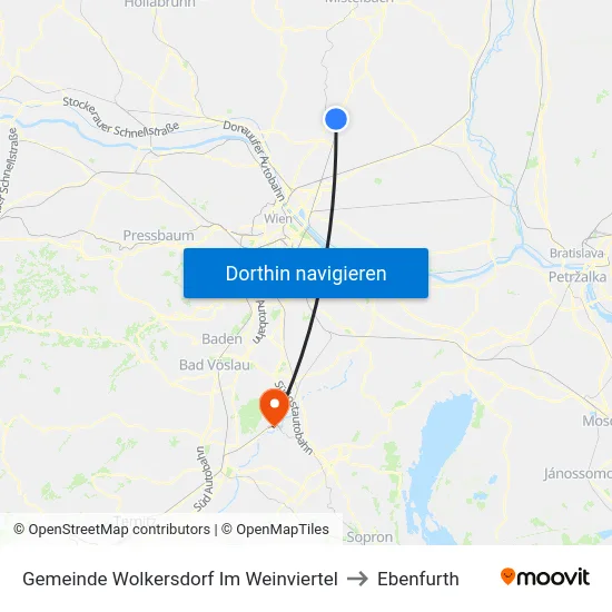 Gemeinde Wolkersdorf Im Weinviertel to Ebenfurth map