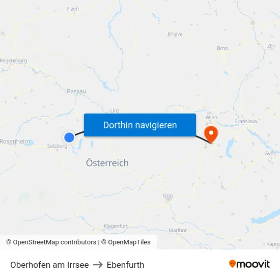 Oberhofen am Irrsee to Ebenfurth map