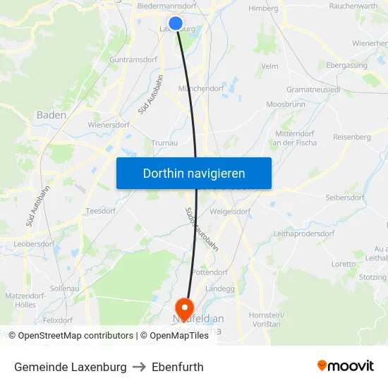 Gemeinde Laxenburg to Ebenfurth map