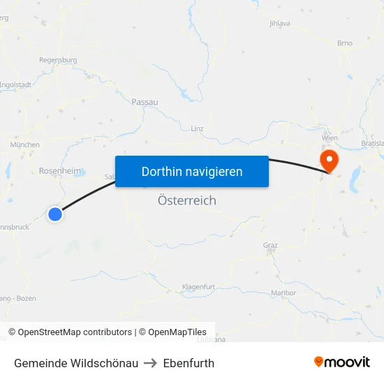Gemeinde Wildschönau to Ebenfurth map
