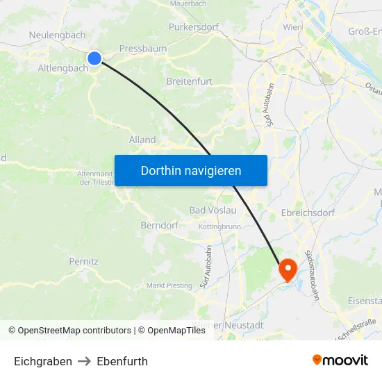 Eichgraben to Ebenfurth map