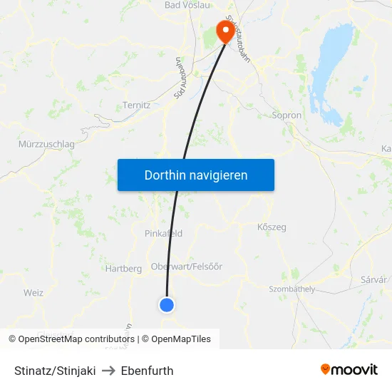 Stinatz/Stinjaki to Ebenfurth map
