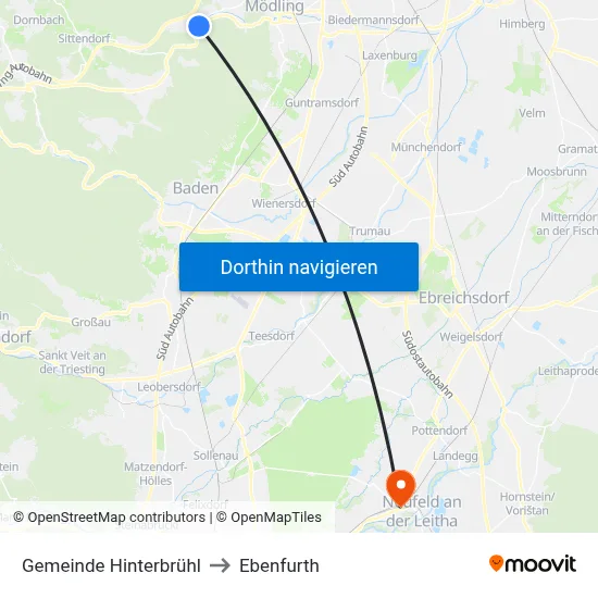 Gemeinde Hinterbrühl to Ebenfurth map