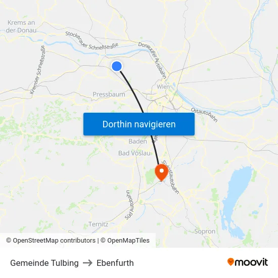 Gemeinde Tulbing to Ebenfurth map