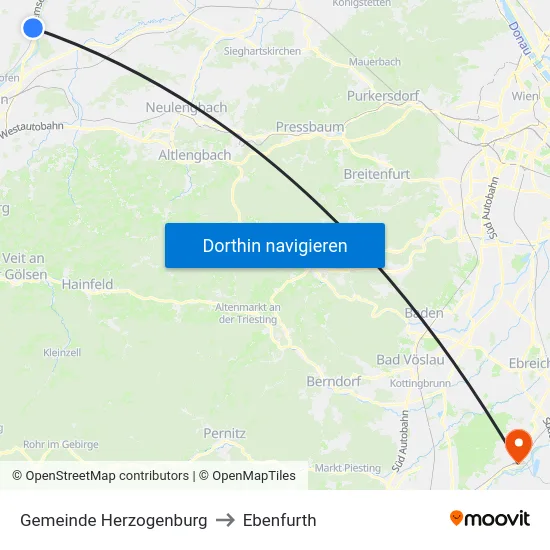 Gemeinde Herzogenburg to Ebenfurth map