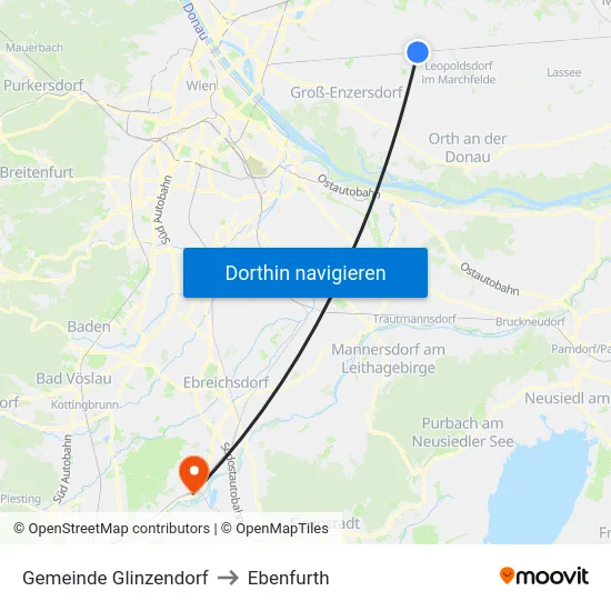 Gemeinde Glinzendorf to Ebenfurth map