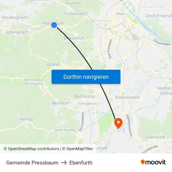 Gemeinde Pressbaum to Ebenfurth map