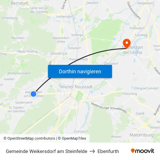 Gemeinde Weikersdorf am Steinfelde to Ebenfurth map