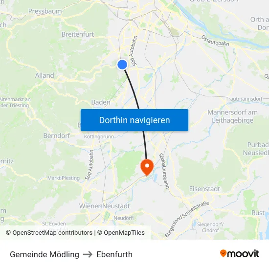 Gemeinde Mödling to Ebenfurth map