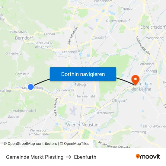 Gemeinde Markt Piesting to Ebenfurth map