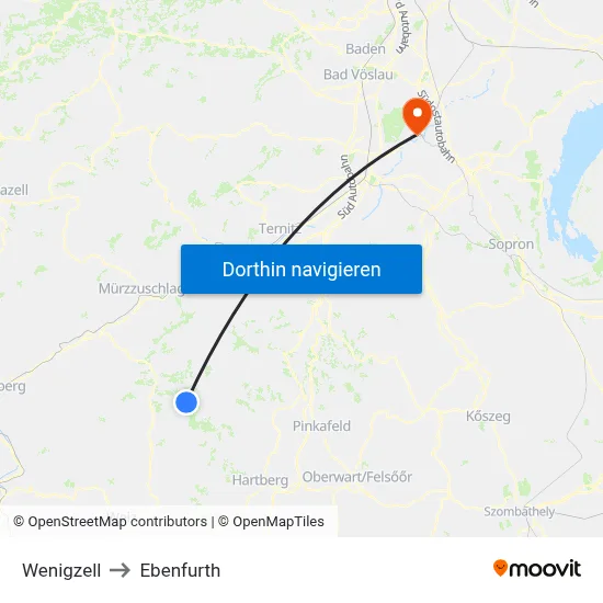 Wenigzell to Ebenfurth map