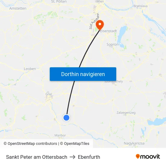 Sankt Peter am Ottersbach to Ebenfurth map