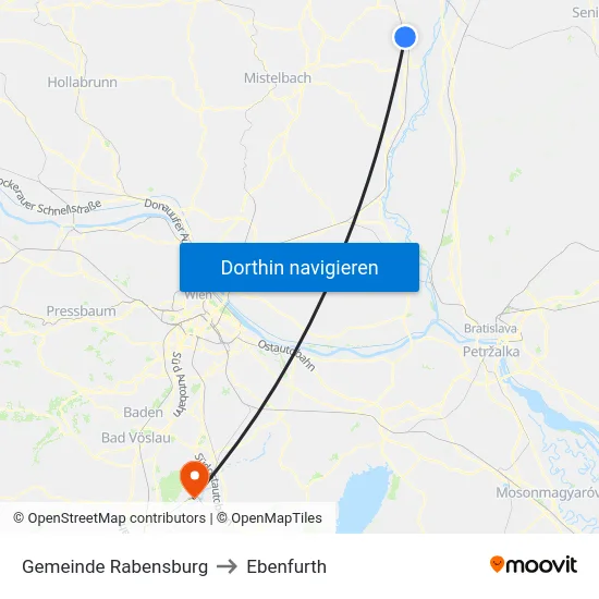 Gemeinde Rabensburg to Ebenfurth map
