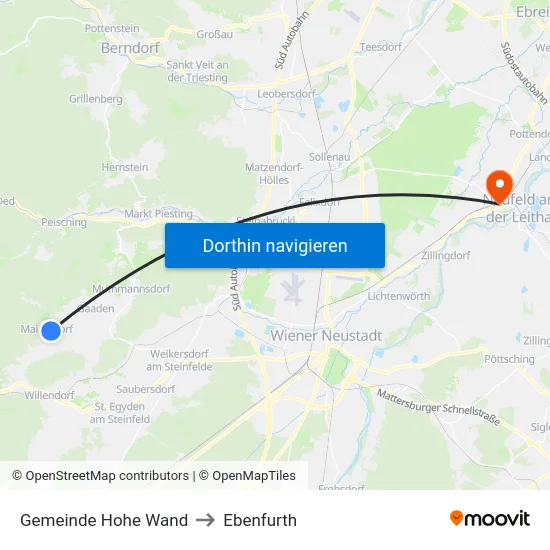 Gemeinde Hohe Wand to Ebenfurth map