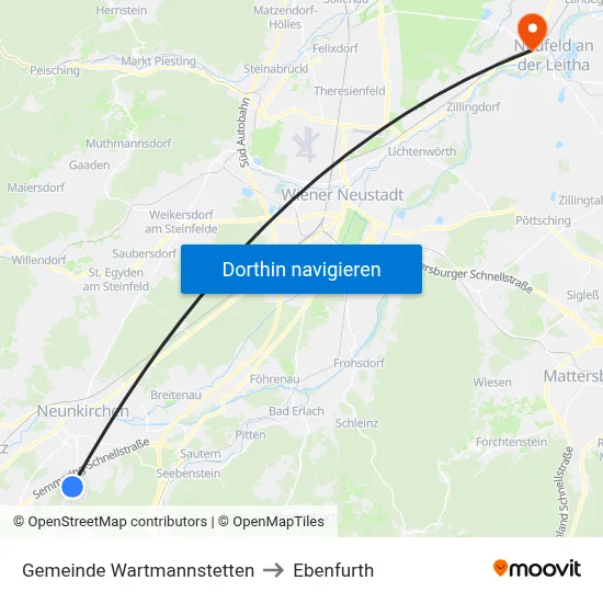Gemeinde Wartmannstetten to Ebenfurth map