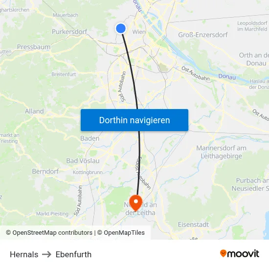 Hernals to Ebenfurth map