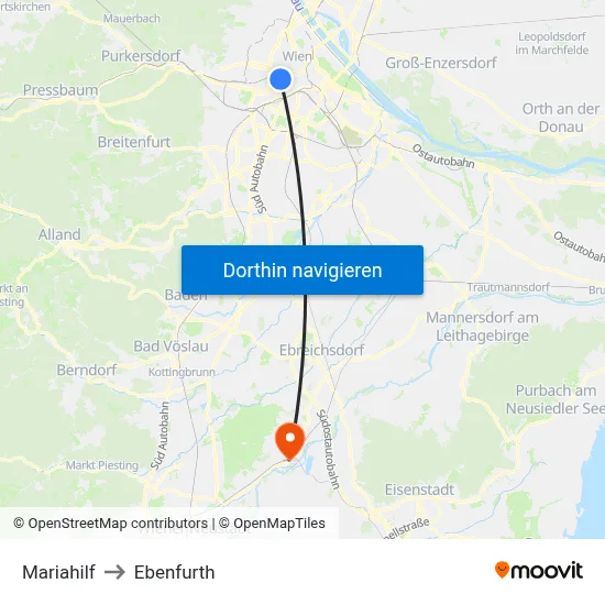 Mariahilf to Ebenfurth map