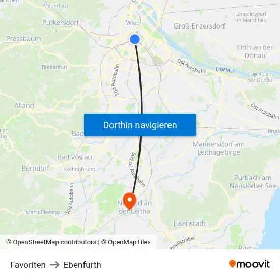 Favoriten to Ebenfurth map