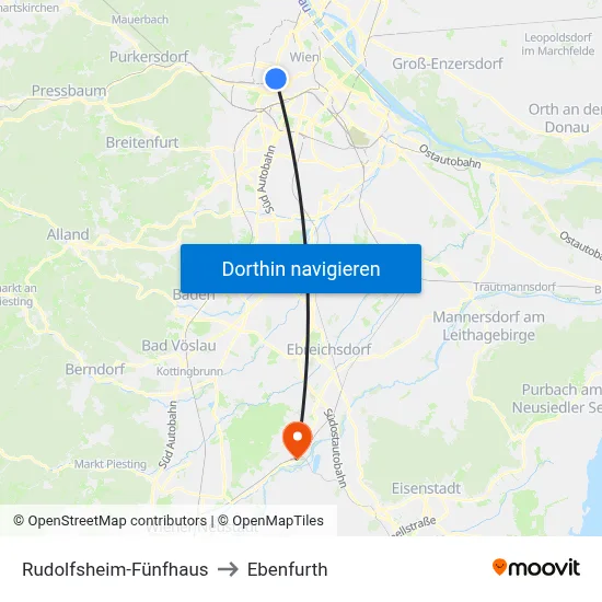 Rudolfsheim-Fünfhaus to Ebenfurth map