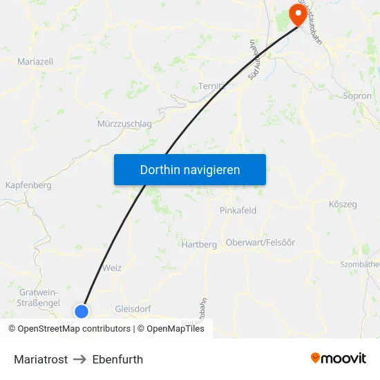 Mariatrost to Ebenfurth map