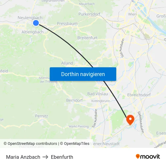 Maria Anzbach to Ebenfurth map