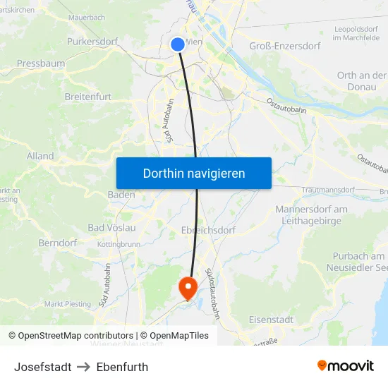 Josefstadt to Ebenfurth map