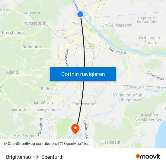 Brigittenau to Ebenfurth map