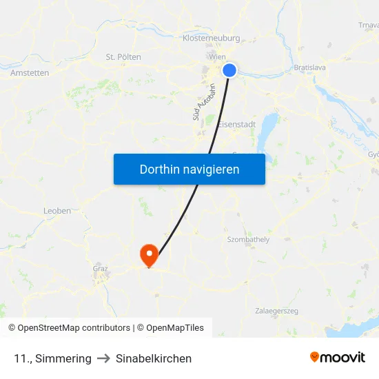 11., Simmering to Sinabelkirchen map