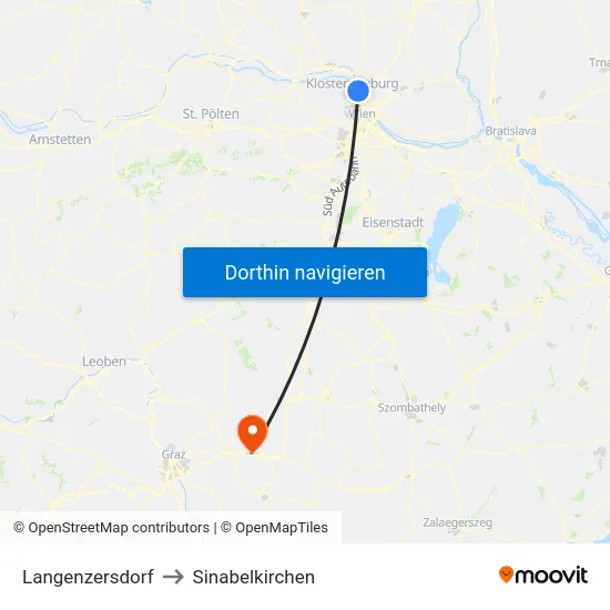 Langenzersdorf to Sinabelkirchen map