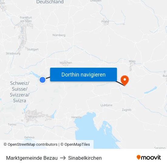 Marktgemeinde Bezau to Sinabelkirchen map
